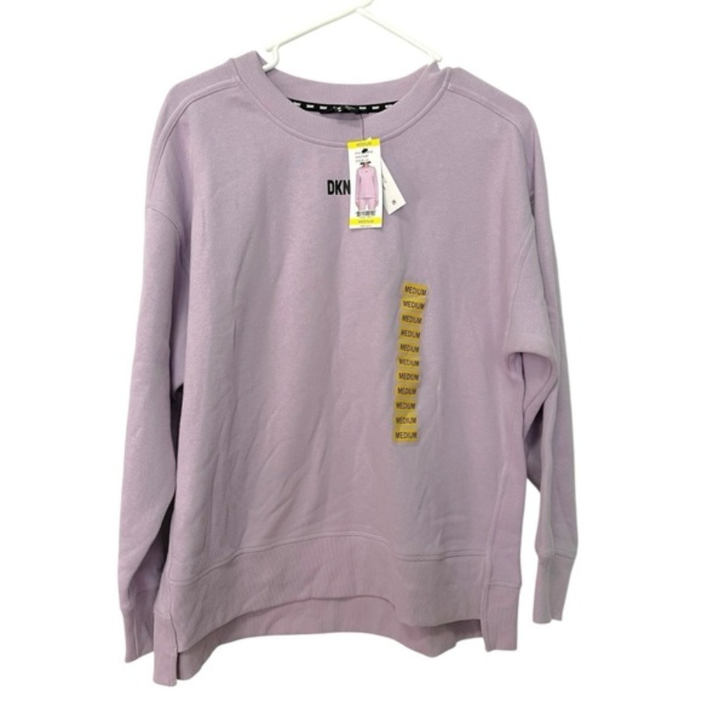 NEW DKNY Medium Purple Sweatshirt Crew Neck Logo Pullover Athleisure Sporty